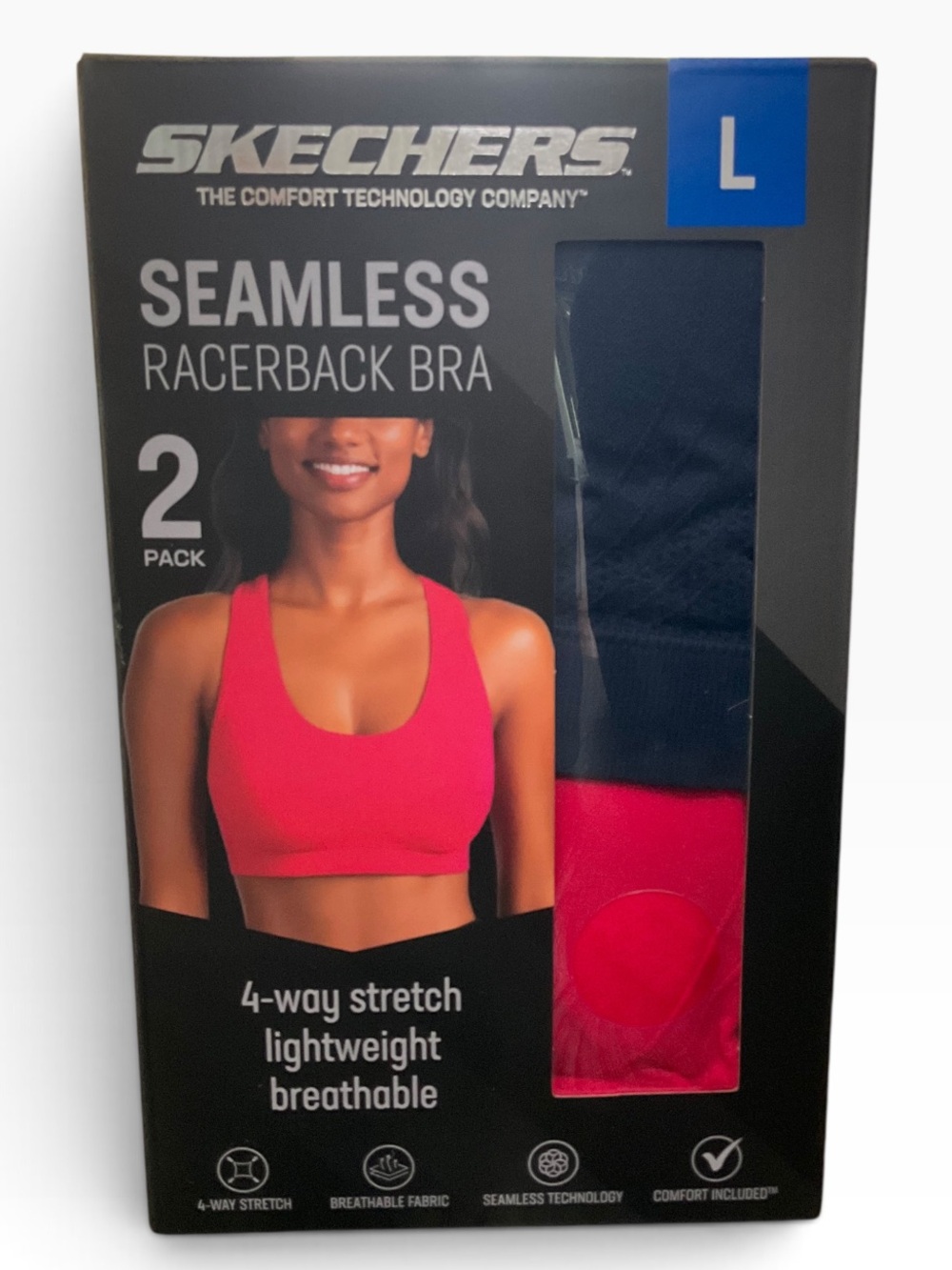 Skechers Racerback Bra Seamless Blue Red Size Large NWT